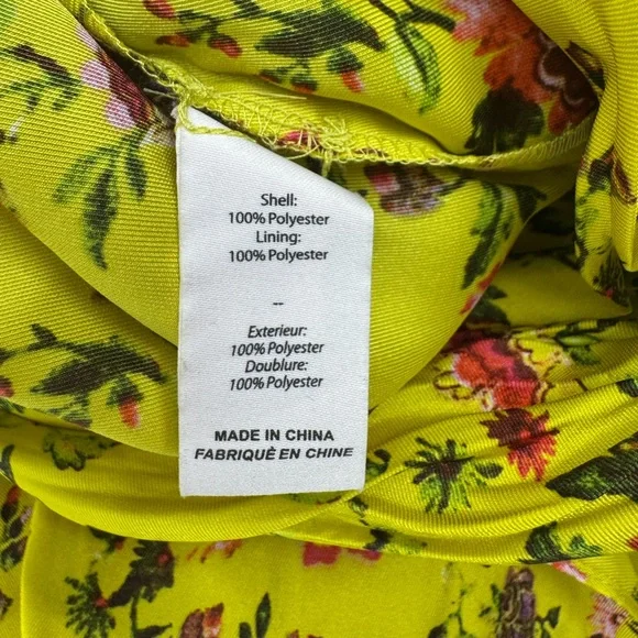 Cinq a Sept Katz Provence Dress 14 Yellow Floral Ruched Satin Midi Formal - Picture 8 of 16